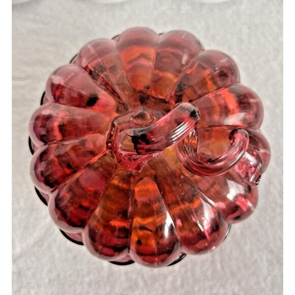 VTG Pink Glass Pumpkin Candy Dish Storage Container 5.5"D x 6"H Trinket Dish - Picture 8 of 12